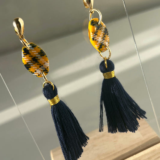 Houndstooth Bead + Tassel Dangle
