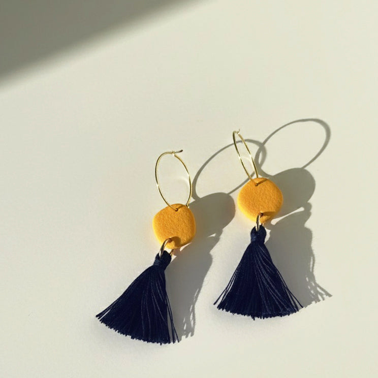Organic Circle + Tassel Delicate Hoops