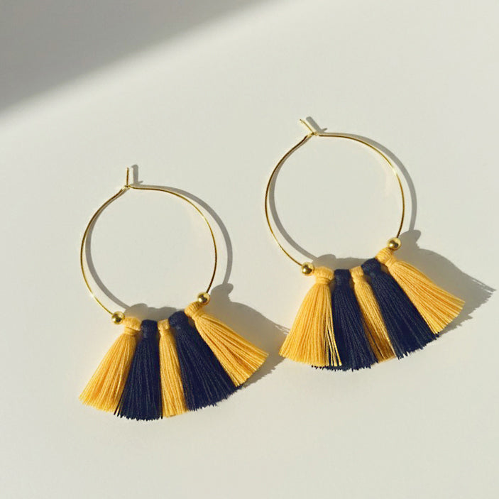Duotone Tassel Hoops (Yellow-Orange, Navy)