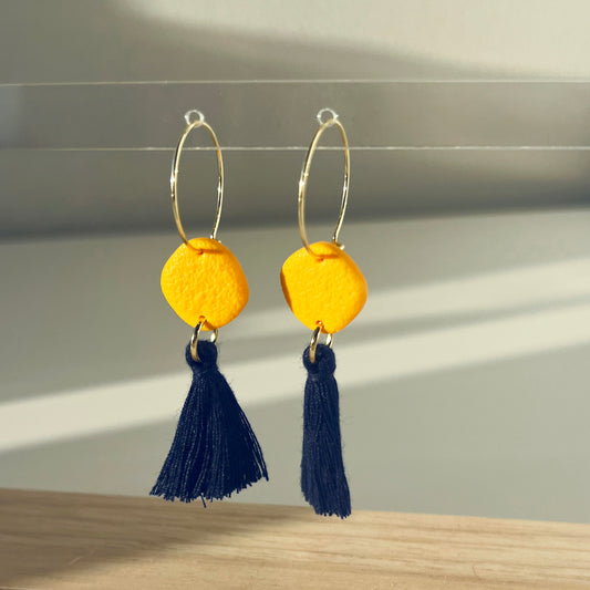Organic Circle + Tassel Delicate Hoops