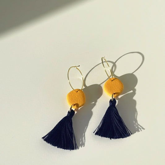 Organic Circle + Tassel Delicate Hoops