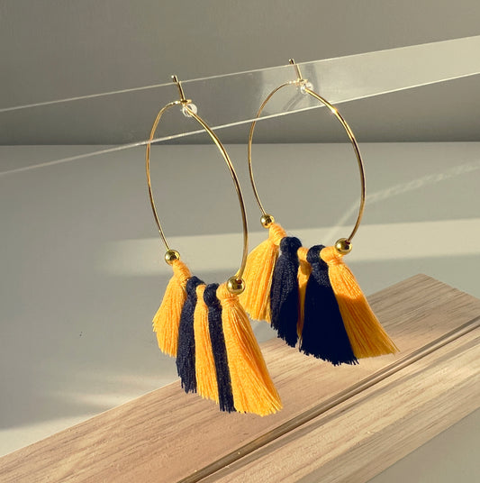 Duotone Tassel Hoops (Yellow-Orange, Navy)