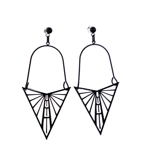 Large Wireframe Valkyrie Black Dangles