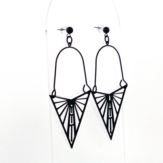 Large Wireframe Valkyrie Black Dangles