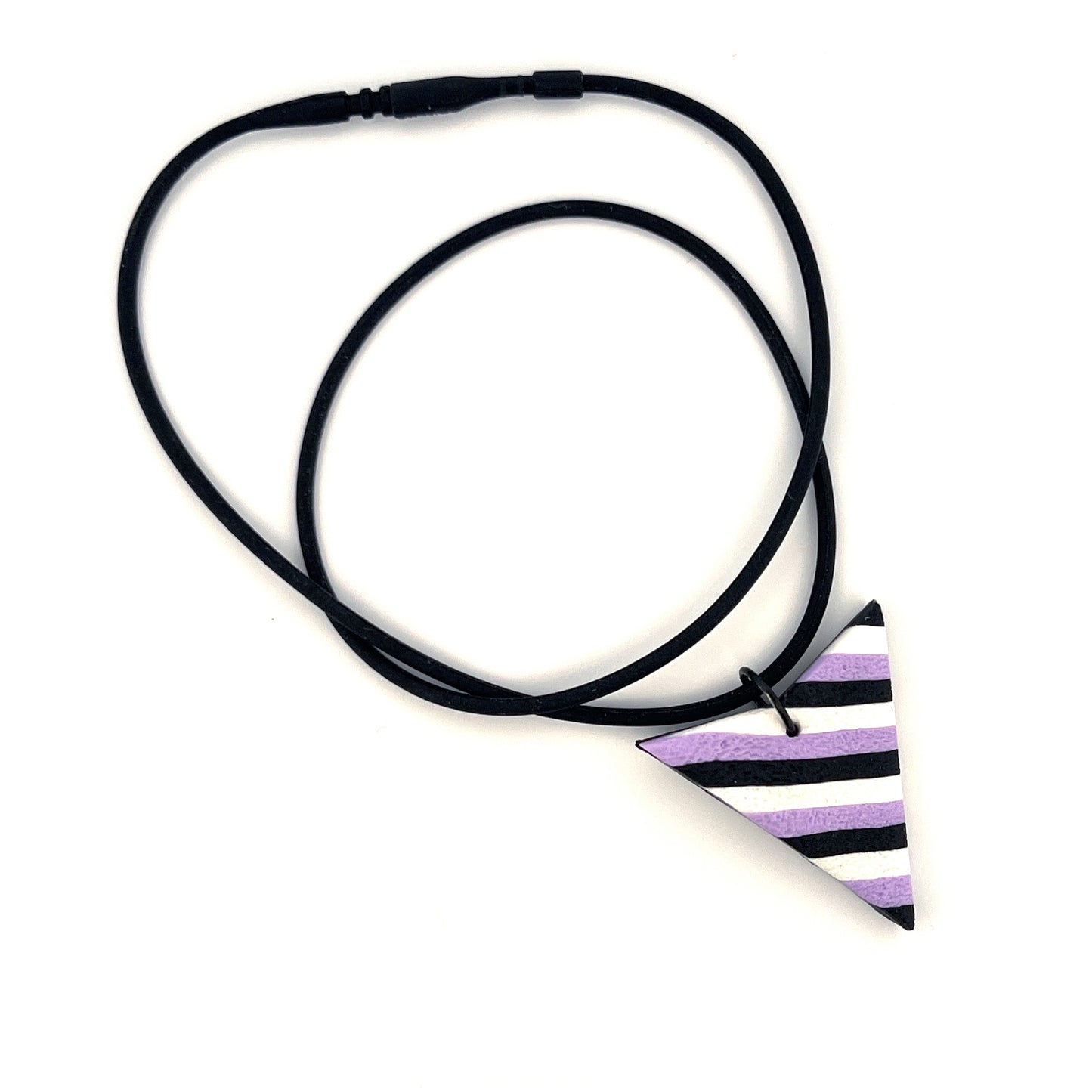 Black tube necklace with striped pendant