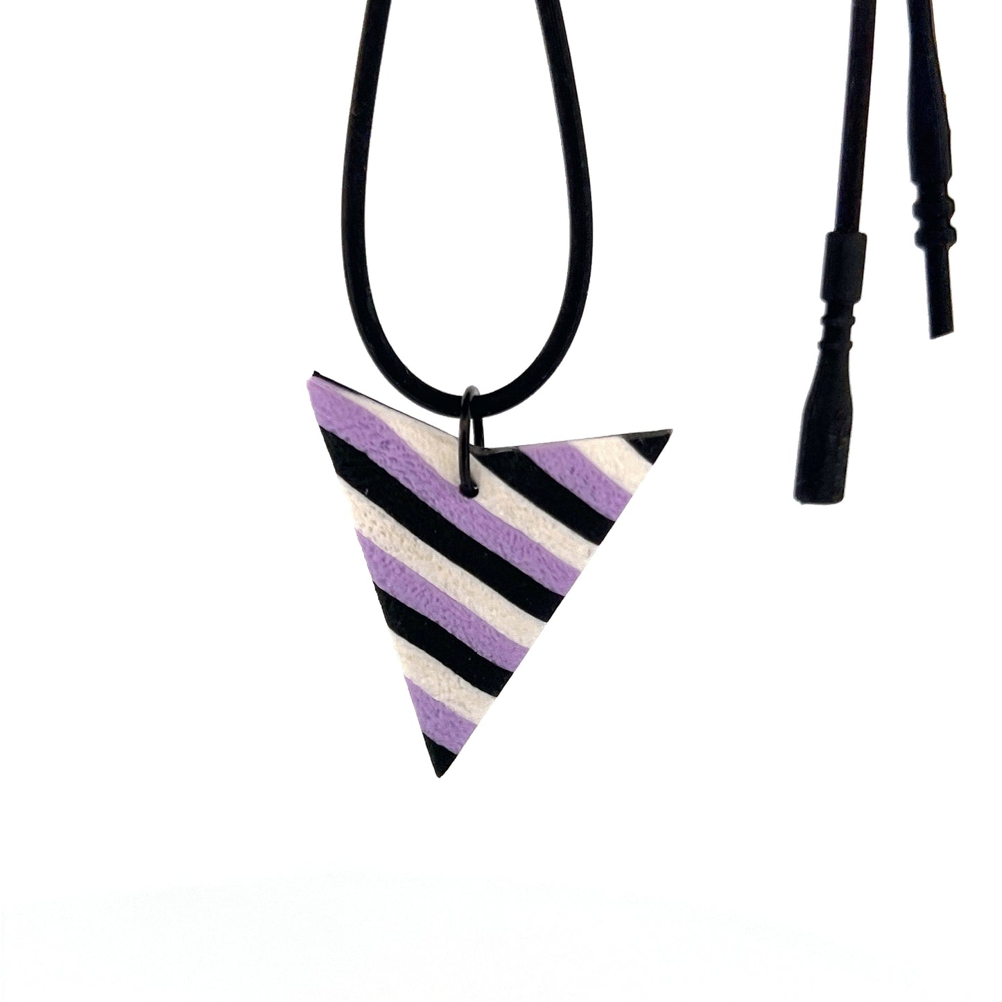 Black tube necklace with striped pendant