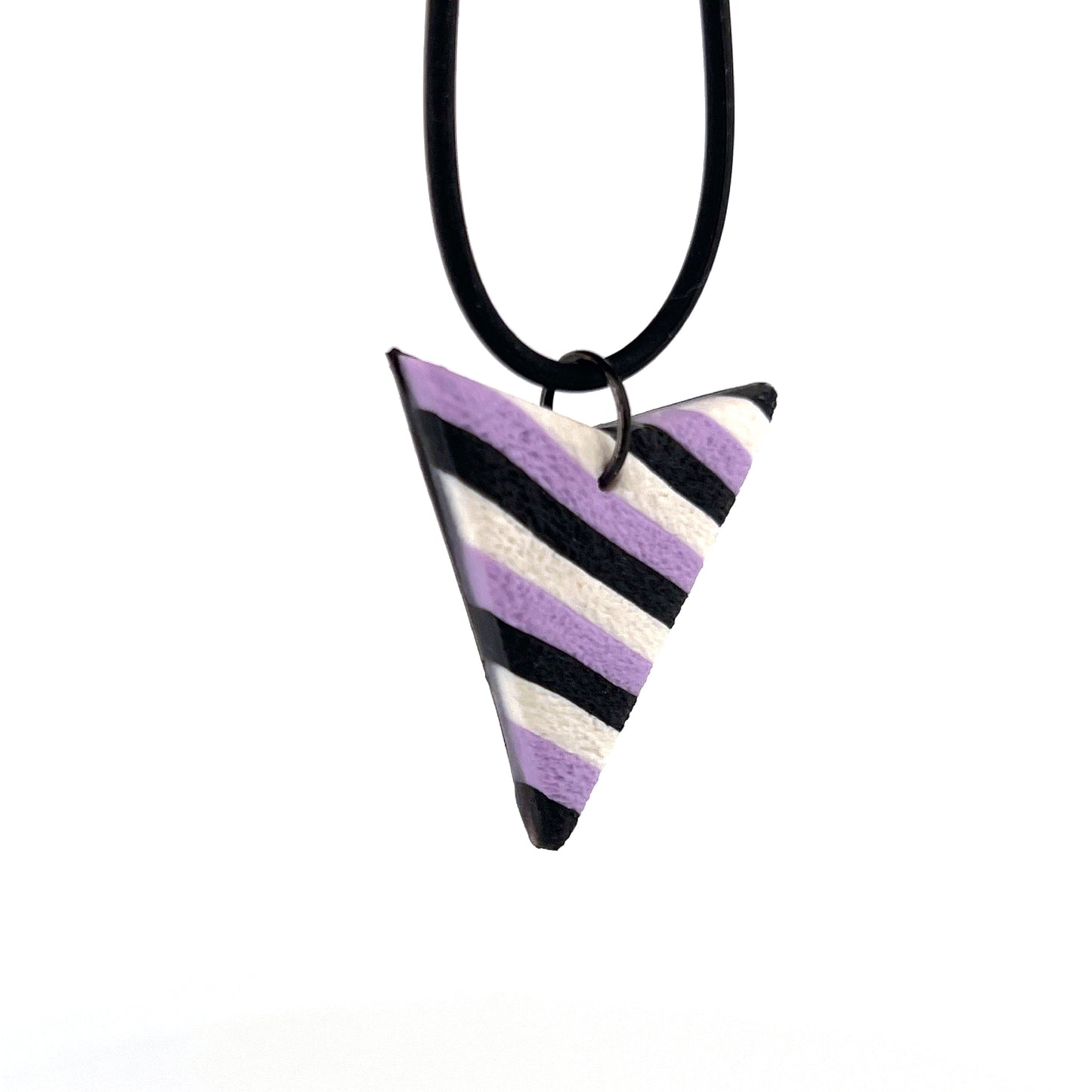 Black tube necklace with striped pendant